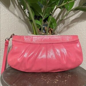 Coach Vibrant Pink Patent Leather Wristlet clutch